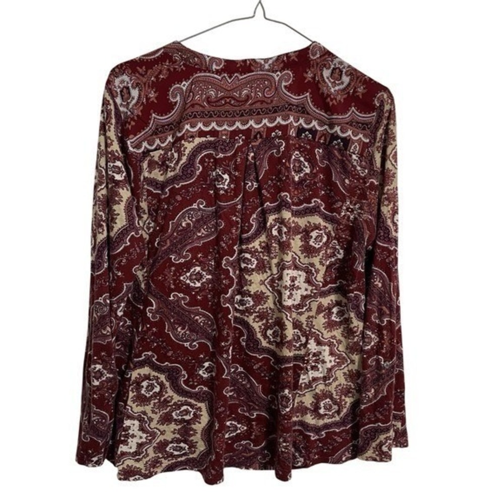 TINY Womens Paisley Sequin Henley Blouse Burgundy Boho Long Sleeve Top Medium - Picture 7 of 8
